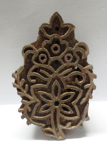 VINTAGE WOODEN HAND CARVED TEXTILE PRINTING FABRIC BLOCK STAMP UNIQUE FLORAL