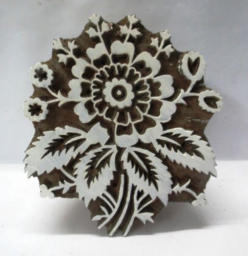 WOODEN HAND CARVED TEXTILE PRINTING ON FABRIC BLOCK STAMP BOLD FLOWER CARVING