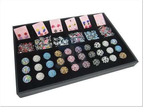 Black Velvet 12 Compartments Rings Cufflinks Jewelry Display Showcase Case Tray