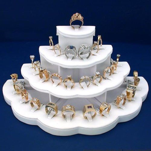 NEW 29 RING DISPLAY WHITE LEATHER JEWELRY STAND HOLDS 29 RINGS