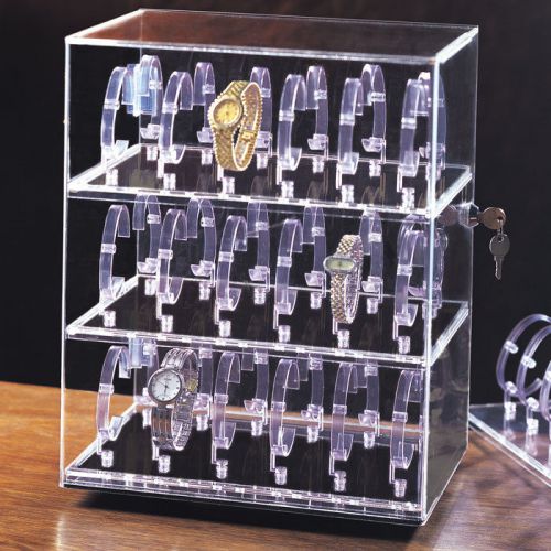 ROTATING WATCH CASE ACRYLIC DISPLAY CABINET SHOWCASE COUNTERTOP CASE 36 WATCHES