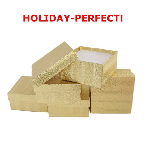 HOLIDAY-PERFECT! Pack Of 5 Gold Foil Cotton Filled Tall Medium Jewelry Gift Box