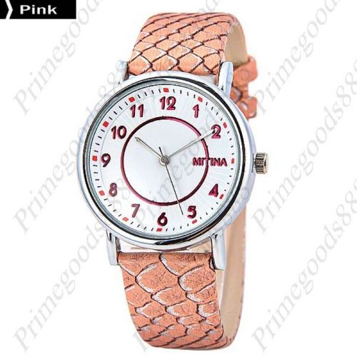 Snake Skin Scale Leather Scales Quartz Analog Wrist Wristwatch Women&#039;s Pink