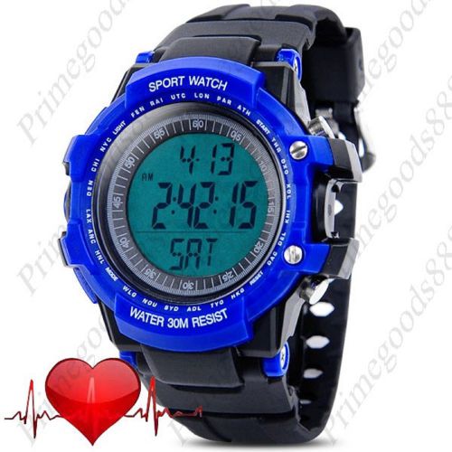 Heart Rate Monitor Digital Pedometer Date Men&#039;s Wristwatch Free Shipping Blue