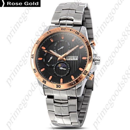 Stainless Steel Sub Dials Date Analog Quartz Men&#039;s Wrist Wristwatch Rose Gold