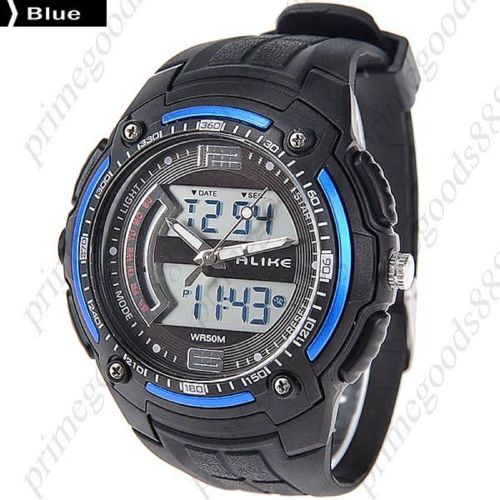 50 Meter Waterproof Digital Date Analog Men&#039;s Wrist Quartz Wristwatch Blue