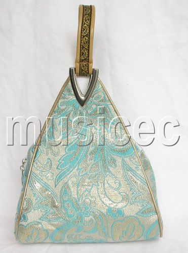 popular blue triangle Embroider silk handbag bag purses T29A17