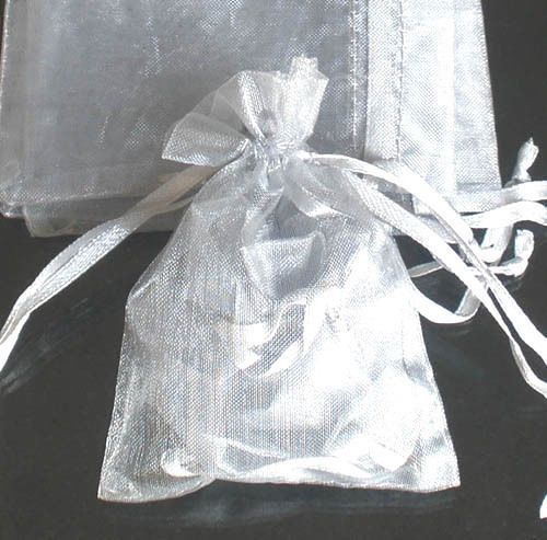 100x Solid Silvery Gray Organza Bag Pouch for Xmas New Year Gift 7x9cm(2.7x3.5&#034;)