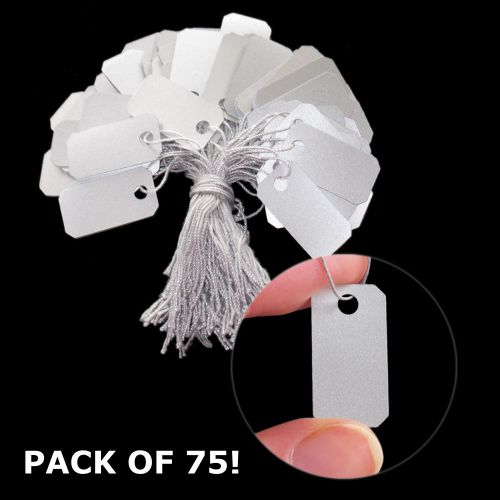 PACK OF 75! Price Tag, PVC And Cotton String, Silver Color, 13 mm x 25mm