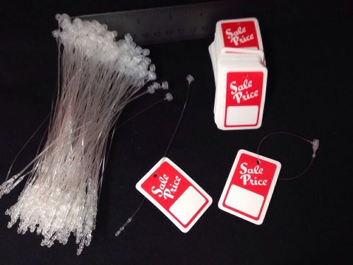 Lot 100 Red White SALE PRICE Tags 1-1/4 X 1-7/8 w/ Clear Tie Lock Fasteners 5&#034;
