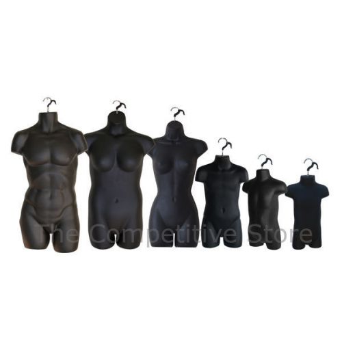 6 black mannequin display forms - female male child toddler infant &amp; plus size for sale