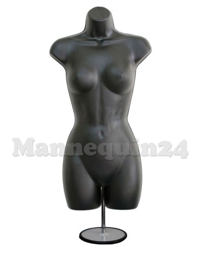 Black FEMALE MANNEQUIN DRESS FORM (hip long) w/ METAL STAND and Hook for Hanging