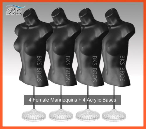 4 black female mannequin torso w / acrylic stand + hanging hook dress form women for sale