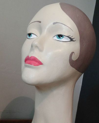 Vintage long neck mannequin bust head shop display hand painted &amp; signed for sale