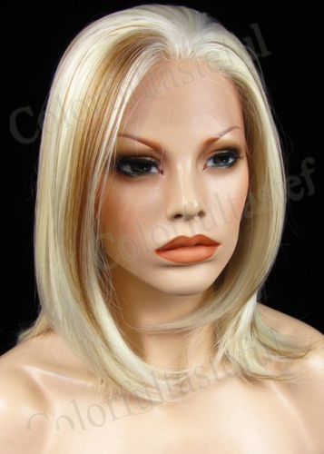 High quality medium front lace hand woven headtop blond heat resistant full wig