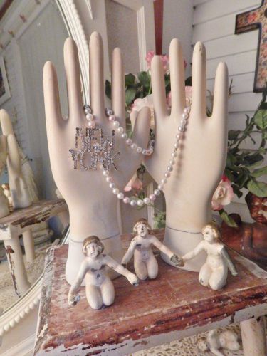 2 Sweet Old Large Blue Lined Dated Mannequin Hands ~ Shabby Jewelry Display!!