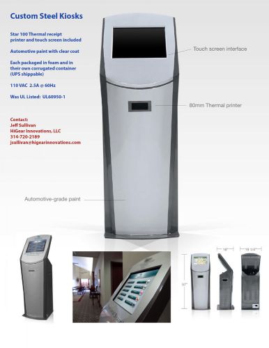 Touch screen kiosk with steel cabinet and thermal receipt printer for sale