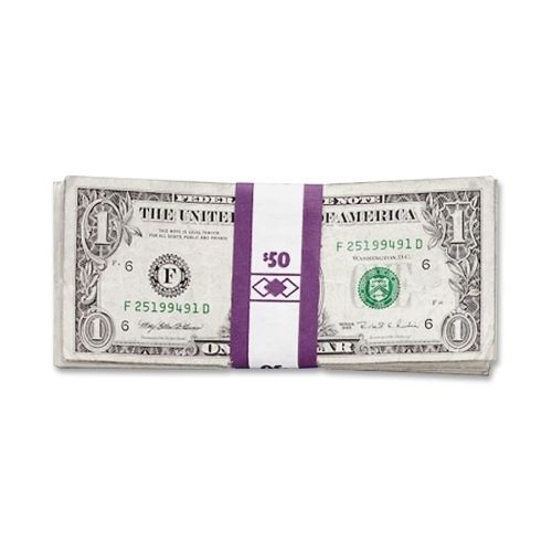 PM SecurIT $50 Currency Strap - 1.25&#034; Wx7.88&#034;L - 1000 Wrap(s) - Purple