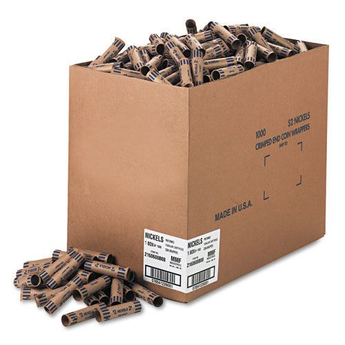 Preformed Kraft Paper Tubular Coin Wrappers, Holds 40 Nickels, Blue, 1000/Box