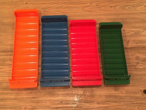 (I-840) Set 4 Colorful Plasic Coin Roll Money Trays Banking Sturdy Stacking