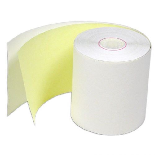 2-1/4&#034; x 72&#039; 2-Ply Carbonless White/Canary Receipt Paper - 50 Rolls / 1 Case