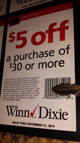 (10) $5 off $30 Winn Dixie, $50 value! May use at Publix