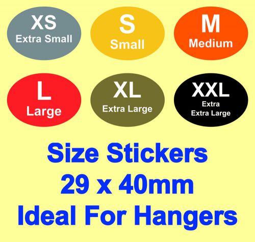 Coloured Ladies &amp; Mens Clothes Size Stickers - Sticky Labels For Hangers