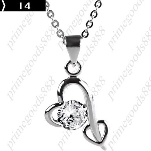 Heart shaped Pendant Necklace Pendant Jewelry Accessories Rhinestones Silver 14