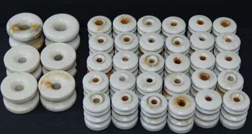 LOT (36) WHITE RIBBED CERAMIC INSULATORS, GOOD CONDITION, 5 HAVE CHIPS, FENCE
