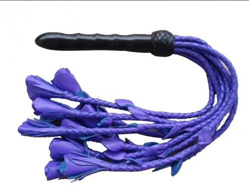 Leather purple rose flogger cat of 9 tails new wooden handle - horse trainer for sale