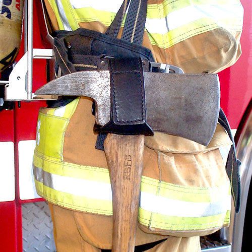 Leather axe holder – natural finish firefighter truckman pick headed axe  scba for sale