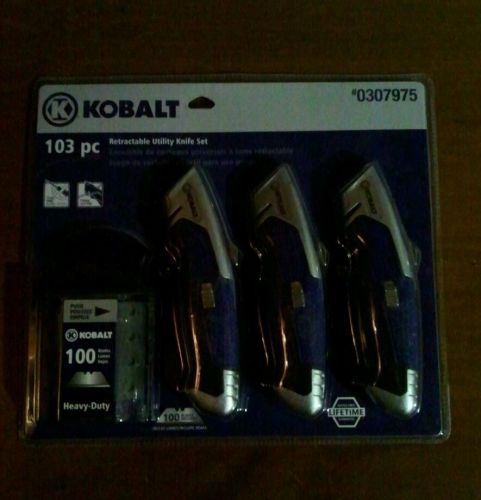 3 kobalt retractable knives w/ 100 replacement  blades