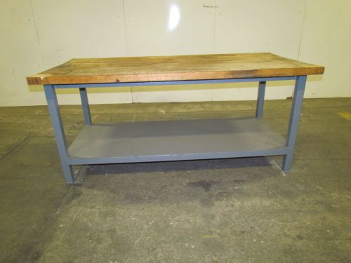 Industrial butcher block workbench table welded steel frame blue 54x30x34&#034;height for sale