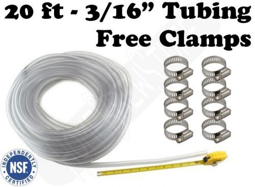 Beverage tubing 3/16&#034; - 20&#039; free screw clamps, kegerator, draft beer, homebrew for sale
