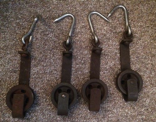 4 heavy duty stainless steel deer  meat hooks w/ trolley pulley barn rollers, for sale