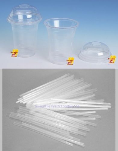 1000 x clear plastic drink cups, lids  + jumbo straws : 10oz, 12oz, 16oz, 20oz for sale