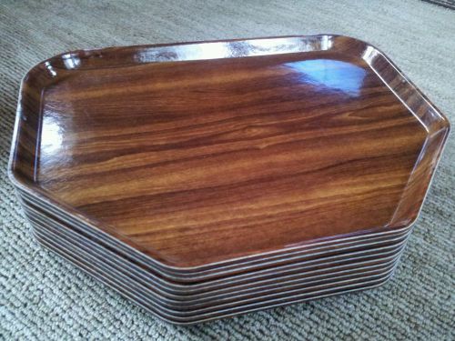 Lot of 11 Cambro Camtray 6 Sided Cafeteria Lunch Trays.  Woodgrain.
