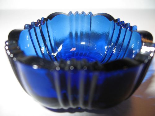 Dark Cobalt blue glass salt dip cellar celt panel scroll pattern art master hex