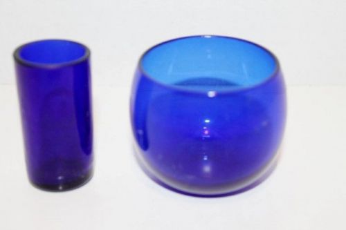 Pair of 2 Cobalt Blue glass tabletop toothpick / candle holder