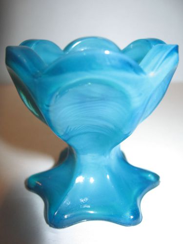 blue milk glass raised salt dip cellar celt pattern master opaque slag pedestal