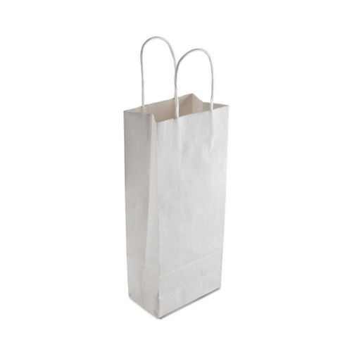 Wine style white paper shopping bag with handles (50) for sale