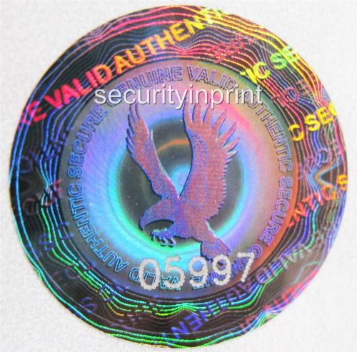 240 VALID AUTHENTIC Eagle Security Hologram stickers +Serial No&#039;s 25mm C25-1SSN