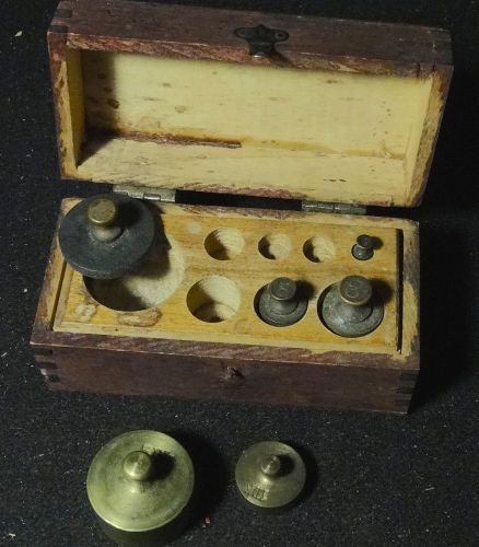 Vintage Antique Weights Set (incomplete) Brass with wood box P2