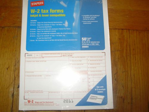 W - 2 Tax Form Tax year 2011 - 50 - 6 Part Sets Staples