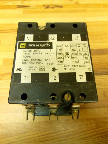 Square D class 8910 type DPA73 starter contactor dpa 73
