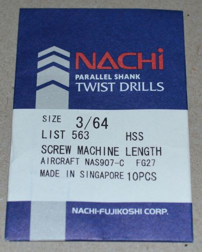 NACHI 3/64&#034; HSS DRILLS SCREW MACHINE LENGTH-AIRCRAFT &#034;NEW&#034; - 10 Pcs
