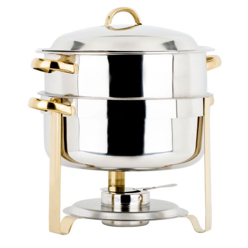 Choice 14 qt. deluxe round gold accent soup chafer for sale