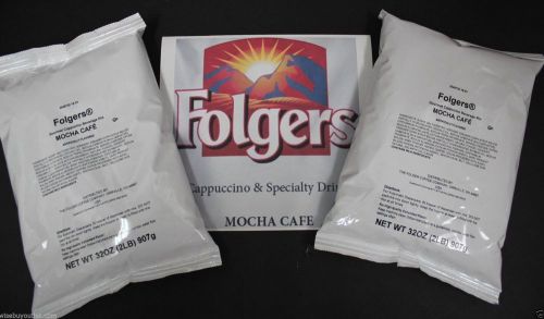 TWO Folgers Gourmet Cappuccino Beverage Mix Mocha Cafe TWO POUNDS / 32 OUNCES ea