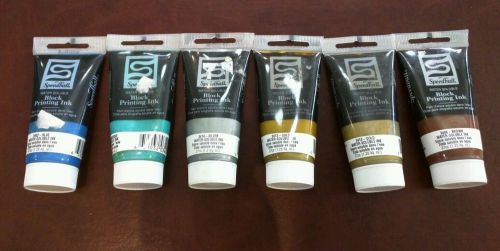 6 Speedball Block Printing Ink Water 1.3oz brown silver gold blue Turquoise