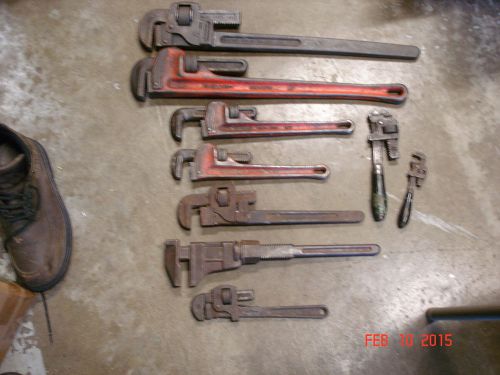 Lot of 9 pipe wrenches ridgid, trimo, stillson, pexto, bemis &amp; call for sale